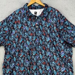 Greater Half Shirt Golf Polo Mens 4XL Big Blue Leaf Geometric Short Sleeve Rugby